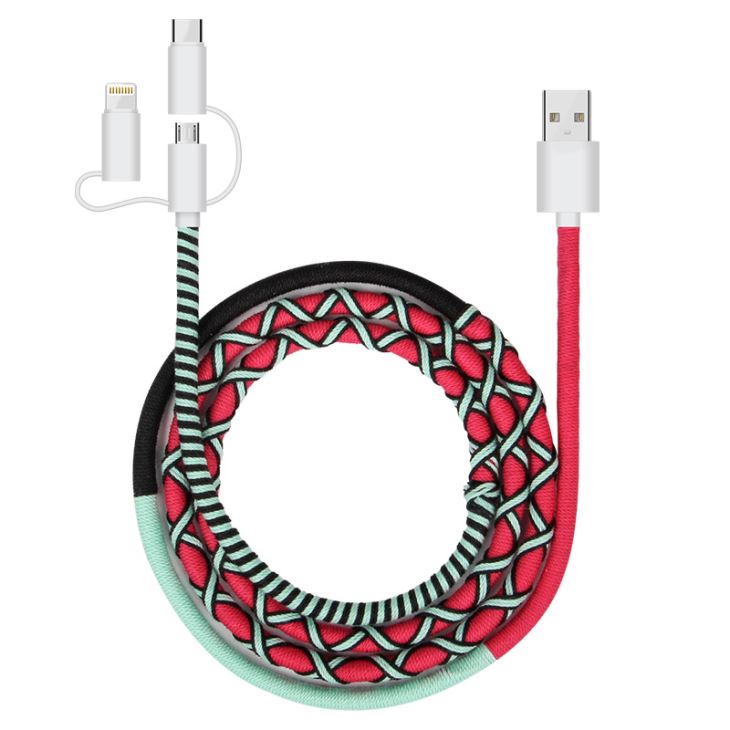 Rope DIY Wrapped Three In One Charging Data Cable