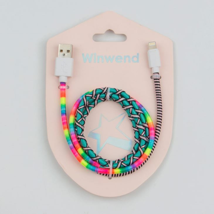 Rainbow Color Rope Wrapped MFI USB Charging Data Cable