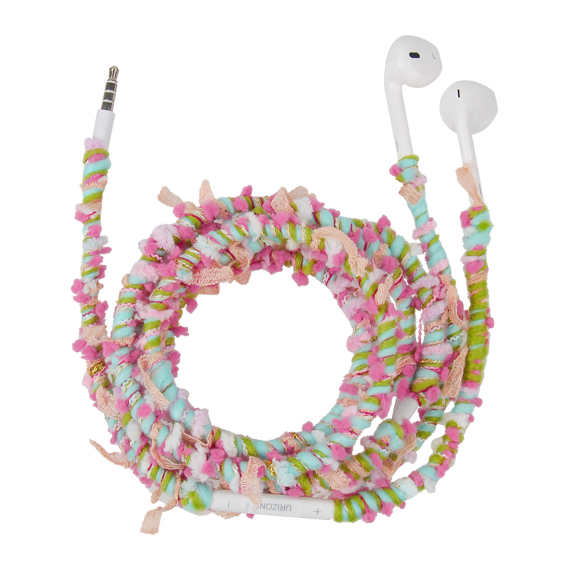 URIZONS colorful plush wrapped earphones wired earbuds braided cable